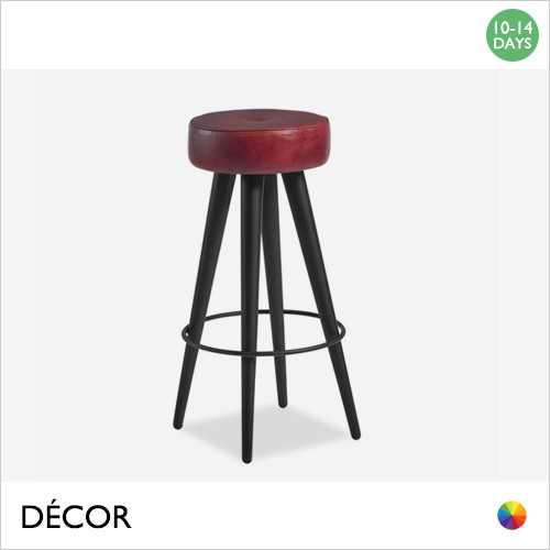 1 Silva High Stool with a Real Leather Seat Pad on a Matt Black Steel Frame - In Designer Vintage Colours - Décor for Business