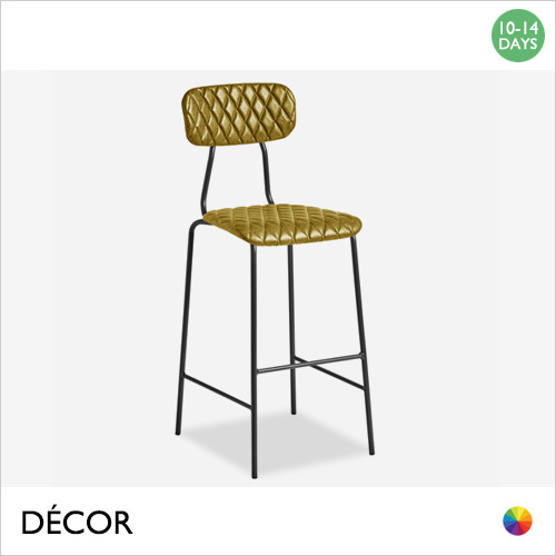 Aida Bar Stool on a Raw Steel Frame with a Diamond Quilted Vintage Eco-Leather Seat and Backrest - In Designer Colours - Décor for Business
