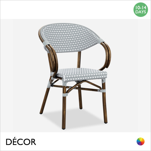 1 A M Caterina Dining Chair with Armrests - Bistro Style Woven Faux Rattan with a Natural Bamboo Painted Aluminium Frame - In Designer Colours & Neutral Tones - Décor for Business