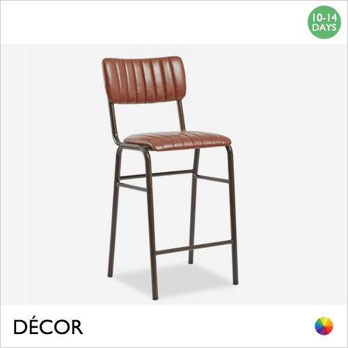 1 Corda Stackable Counter Height Stool with a Ribbed Vintage Eco-Leather Seat and Backrest - In Designer Colours - Décor for Business
