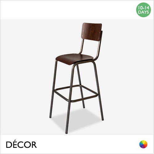 1 A Cesca Bar Stool with a Dark Stained Beech Seat and Backrest and Clear Lacquered Steel Legs - Décor for Business