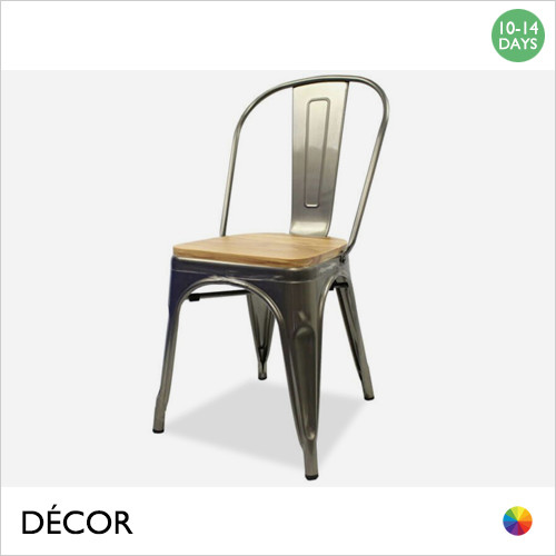 1 A 3Tolix Bastille Stackable Dining Chair in Pressed Steel with a Light Oak Seat - Tolix Inspired Classic French Bistro Style - In Designer Colours & Neutral Tones - Décor for Business