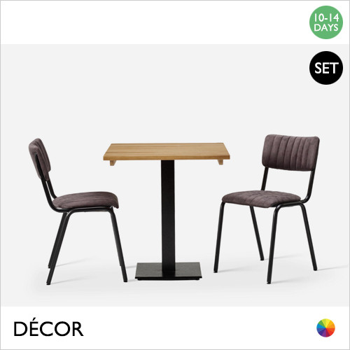 1 A 2 Caffè Pranzo Monza Set - Table and Two Chairs - Modern Designer Table Base with a Solid Ash Square Table Top in an Oak Stain and Two Upholstered Dining Chairs in a Choice of Designer Colours - For Indoor Use - Décor for Business