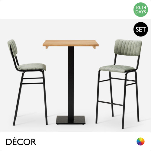 Caffè Pranzo Monza Poseur Set - Table and Two Bar Stools - Modern Designer Poseur Table Base with a Solid Ash Square Table Top in an Oak Stain and Two Upholstered Bar Stools in a Choice of Designer Colours - For Indoor Use - Décor for Business