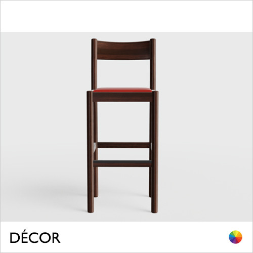 Décor Select - Palma Bar Stool with Backrest in Natural or Stained Ash, Bar and Counter Heights with an Upholstered Seat - In Designer Fabrics and Wood Finishes - Décor for Business