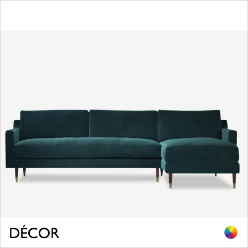 Décor Concept - Franco Corner Sofa with Square Arms and Backrest and Brass Capped Feet - In Designer Fabrics & Eco Leathers - Décor for Business