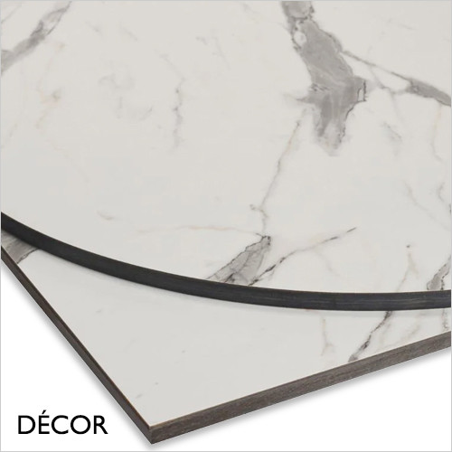 Décor Dinova - Perla White Marble Premium Compact Laminate Table Top, 12mm Thick with Groove Fixing - Square, Round & Rectangular - Décor for Business