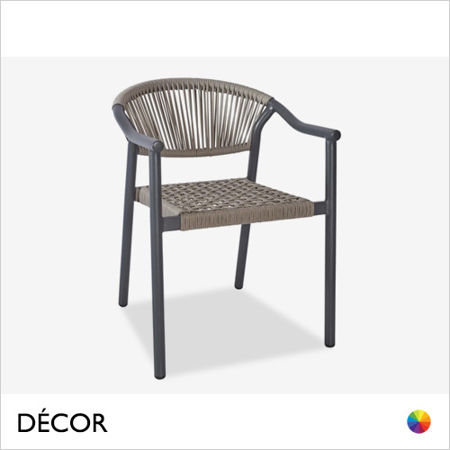 Décor Dinova - Battista Stackable Dining Chair with Armrests and a Woven Rope Seat and Backrest, Indoor and Outdoor - Décor for Business