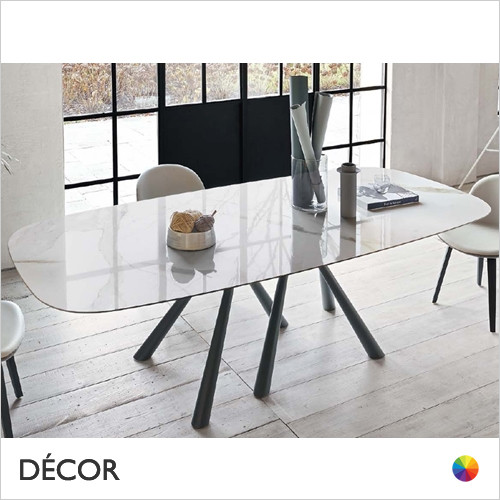 11A1 Forest Dining Table Featuring a 250cm Rounded Rectangular Top in Designer Marble Effect Crystal Ceramics