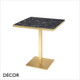 1 A Tiffany Square Satin Brass Dining Table Base with a Slim Square Column - Add a Brass-Edged Round or Square Black or Carrara Marble Effect Compact Laminate Top- Décor for Business
