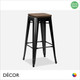 Bastille Bar Stool in Matt Black Pressed Steel with a Wooden Seat  - Classic French Bistro Style - Décor for Business