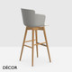 1 T Midj - Calla Bar Stool with Armrests and Tapered Wooden Legs, Bar Height - Polypropylene Body In Designer Colours - Décor for Designers