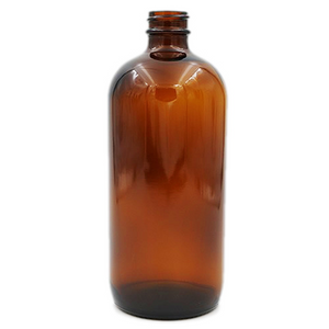 16 oz Amber Boston Round Glass Bottle with 28-400 Neck Finish - (60 pcs/case)