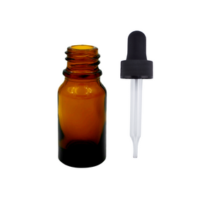 10 ml Amber Euro Glass Bottle With 18/400 Black Non-CRC Dropper Straight-Tip Glass Pipette
