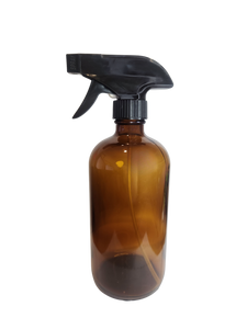 16oz Amber Boston round glass bottle with 28/400 with Black Trigger Sprayer