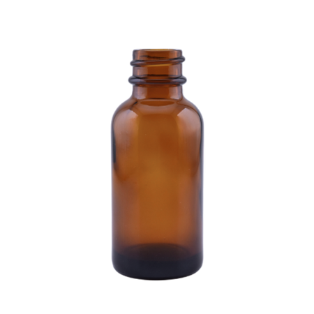 1 oz Amber Boston Round Glass Bottle with 20-400 Neck Finish - (360 pcs/case)