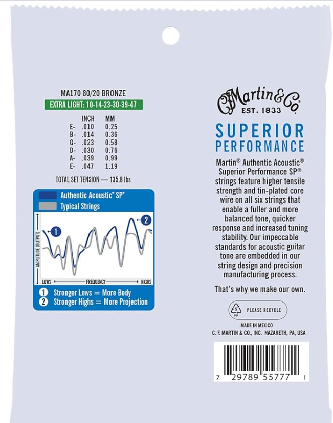 Martin String Type Chart Martin - Authentic Acoustic Strings 80/20 Bronze - 10/47