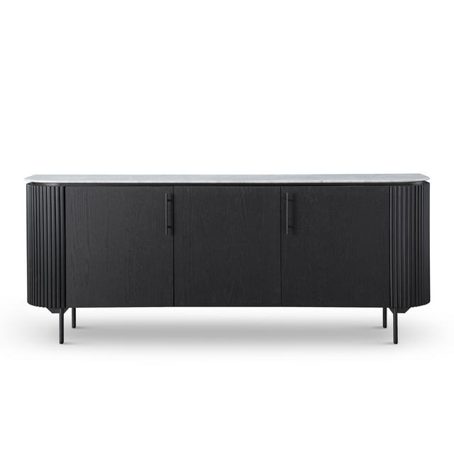 Domus Buffet Black Oak Timber - Bianca Carrara Marble Top - Front Image Domus Buffet Black Oak Timber - Bianca Carrara Marble Top - Front Image