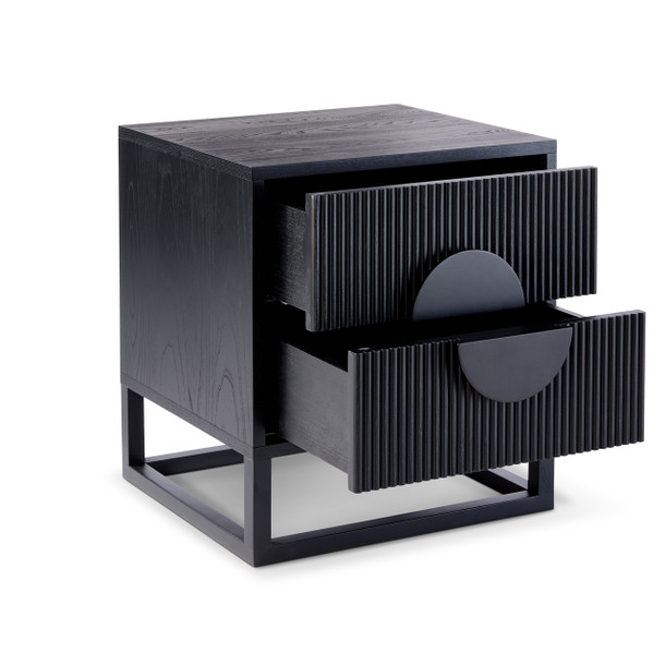 Maximus Bedside Table Black front view open Maximus Bedside Table Black front view open