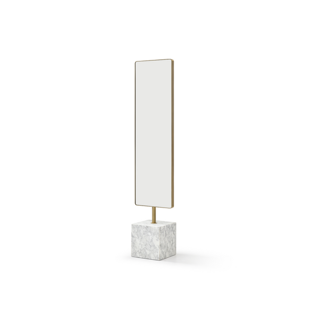 Tetra Mirror Swivel Carrara Marble - Angled Image Tetra Mirror Swivel Carrara Marble - Angled Image