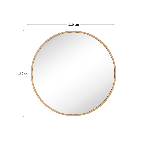Kiara Round Mirror Natural - Image with Dimensions