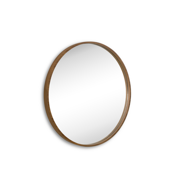 Kiara Round Mirror Walnut - Angled Image Kiara Round Mirror Walnut - Angled Image