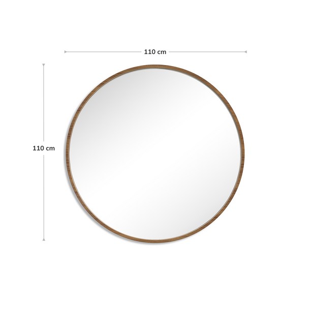 Kiara Round Mirror Walnut - Image with Dimensions Kiara Round Mirror Walnut - Image with Dimensions
