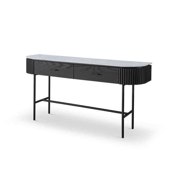 Domus Console Black Oak Timber - Bianca Carrara Marble Top