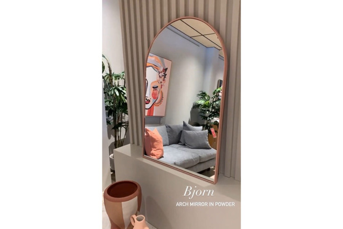 Bjorn Arch Oversized Mirror Dove Grey - styled view