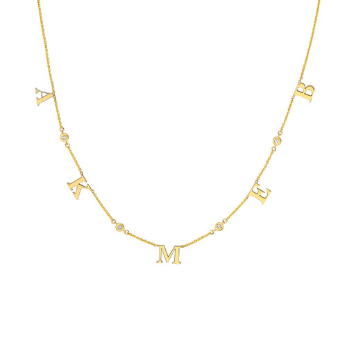 Initial & Diamond Bezel Station Necklace - Midas Chain