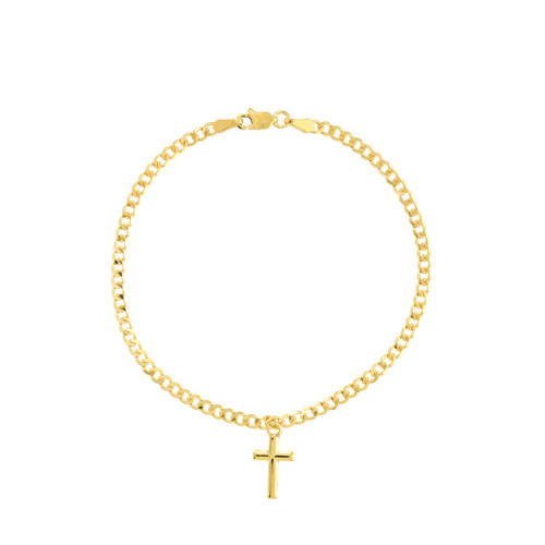 Cross Dangle Curb Chain Adj. Bracelet - Midas Chain