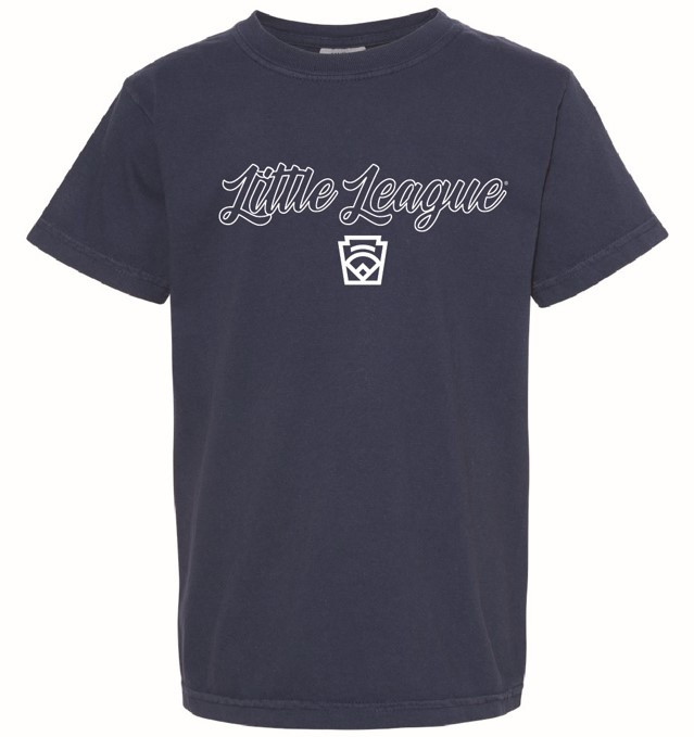 Little League White Script Navy Youth Tee - Little League Official