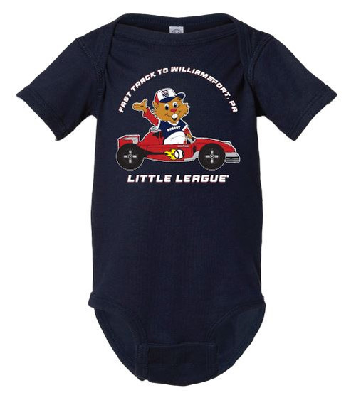 Little League Dugout Fast Track to Williamsport Infant Fine Jersey Navy Onesie