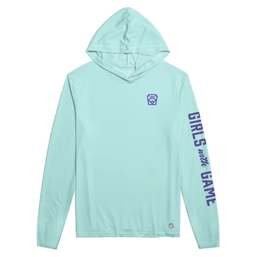 Little League Girls With Game Blue Sundial Long Sleeve Hood