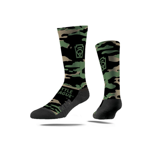 Little League Full Camo Black Performance Crew Sock