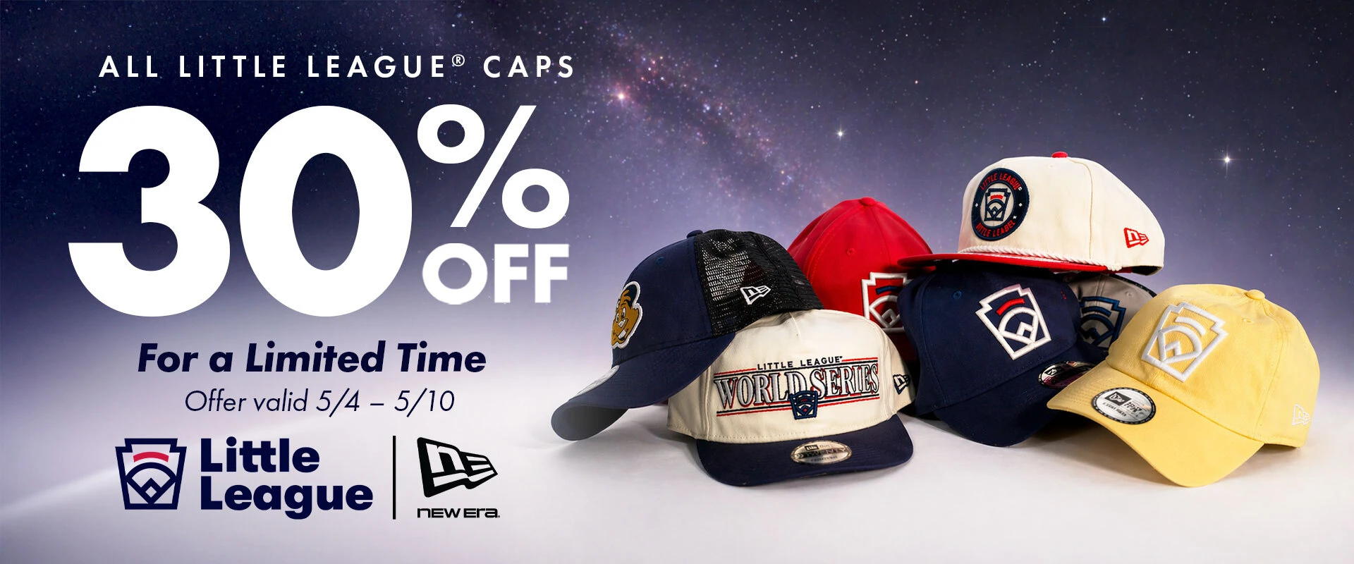 Shop Little League Caps at 30% off right now! Don't wait, this sale won't last long!