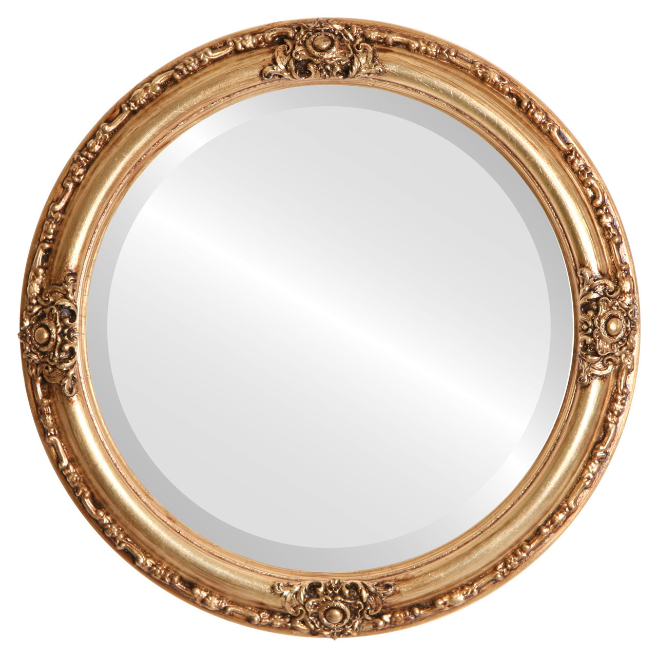 Jefferson Framed Round Mirror - Antique Gold Leaf - Wood - 14 / 16 - Simple & Modern Designs - Oval and Round Mirrors