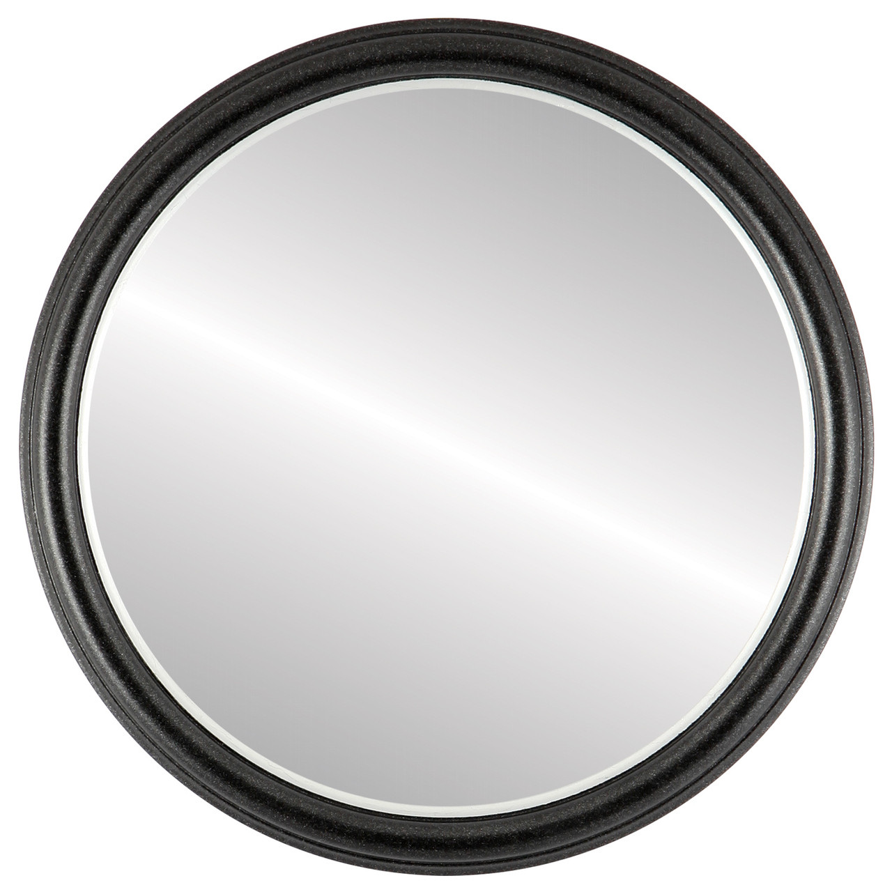 Hamilton Framed Round Mirror - Black Silver with Silver Lip - Wood - 14 / 16 - Oval and Round Mirrors