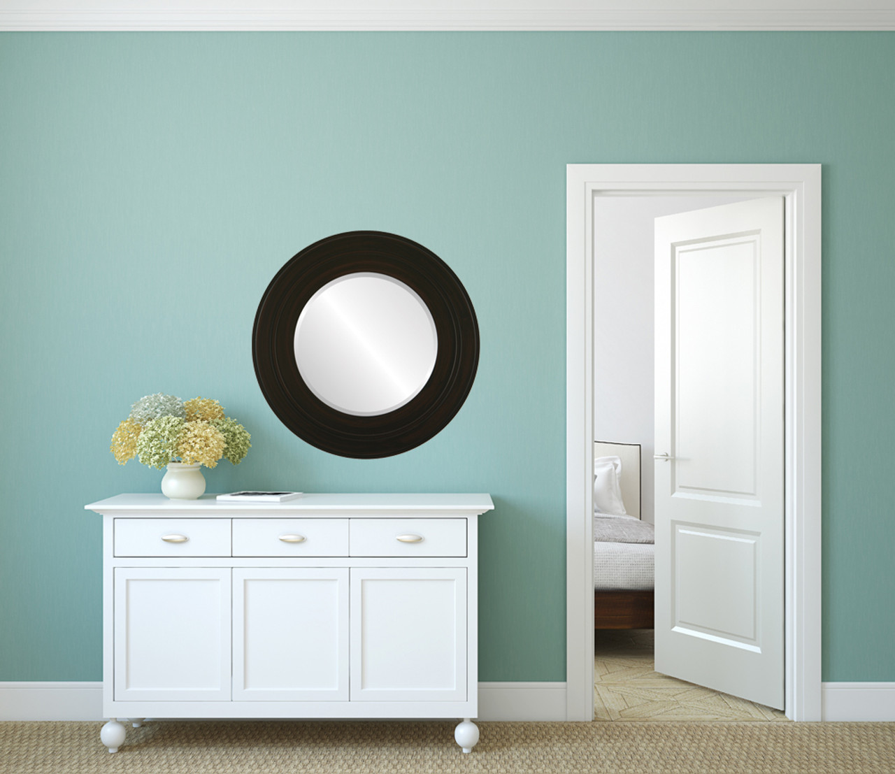 Palomar Framed Round Mirror - Black Walnut - Wood - 20 / 22 - Simple & Modern Designs - Oval and Round Mirrors