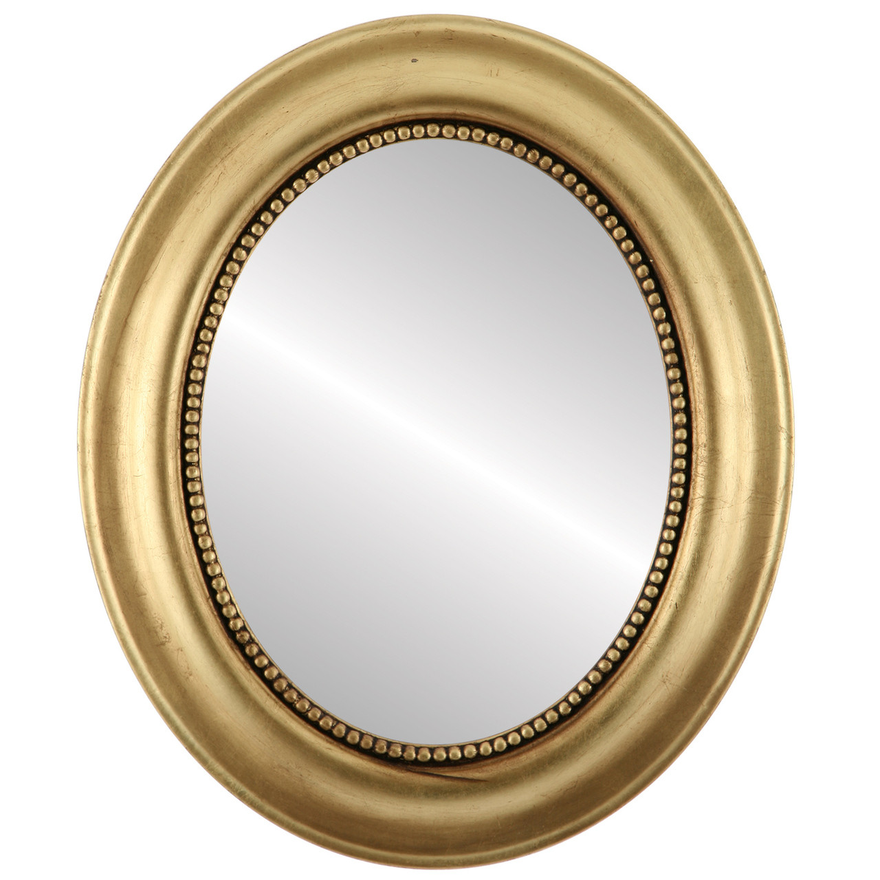 Jefferson Framed Round Mirror - Antique Gold Leaf - Wood - 14 / 16 - Simple & Modern Designs - Oval and Round Mirrors