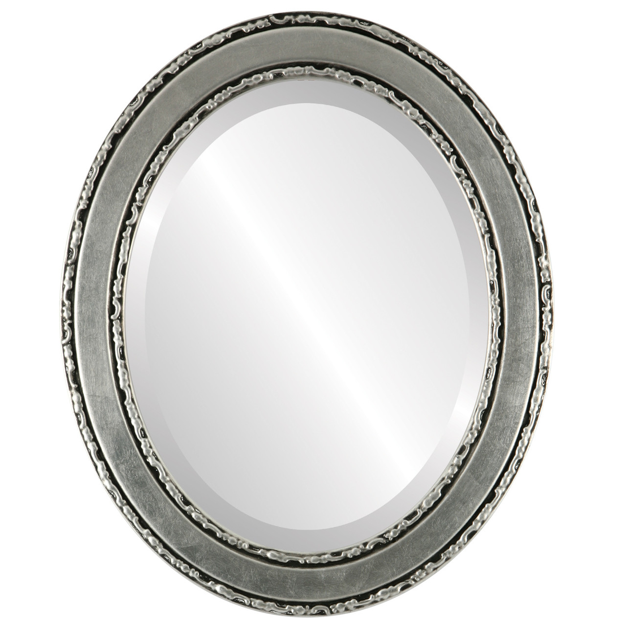 Monticello Framed Oval Mirror - Silver Leaf with Black Antique