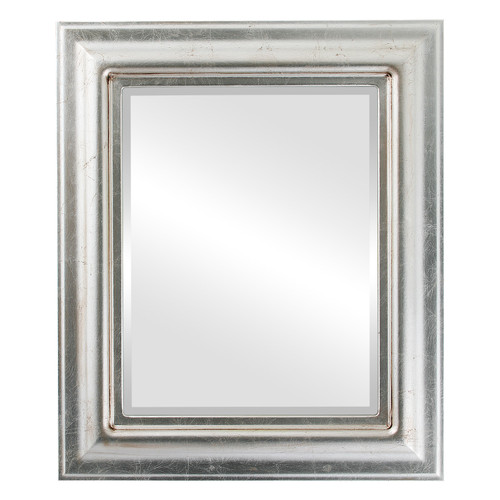 Beveled Mirror - Lancaster Rectangle Frame - Silver Leaf with Brown Antique