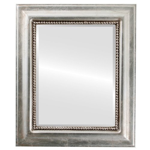Beveled Mirror - Heritage Rectangle Frame - Silver Leaf with Brown Antique
