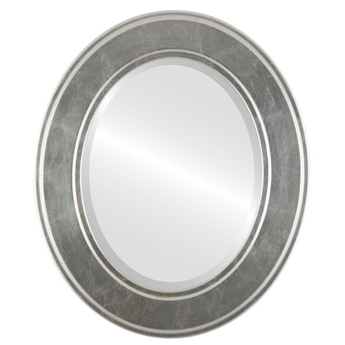 Beveled Mirror - Montreal Oval Frame - Silver Leaf with Brown Antique