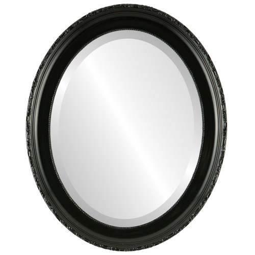 Beveled Mirror - Kensington Oval Frame - Gloss Black