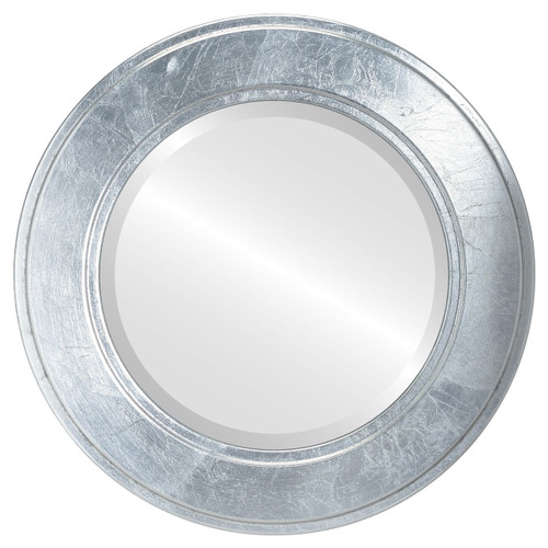 Beveled Mirror - Montreal Round Frame - Silver Leaf with Black Antique