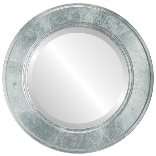 Beveled Mirror - Montreal Round Frame - Silver Leaf with Brown Antique