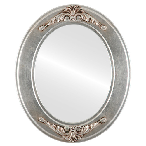 Flat Mirror - Ramino Oval Frame - Silver Leaf with Brown Antique Flat Mirror - Ramino Oval Frame - Silver Leaf with Brown Antique