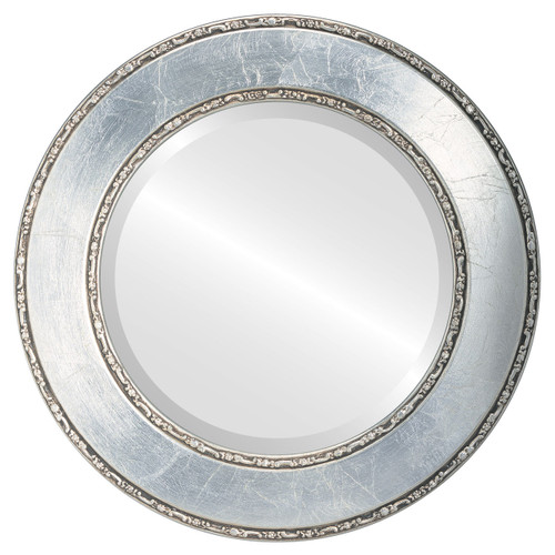 Beveled Mirror - Paris Round Frame - Silver Leaf with Brown Antique