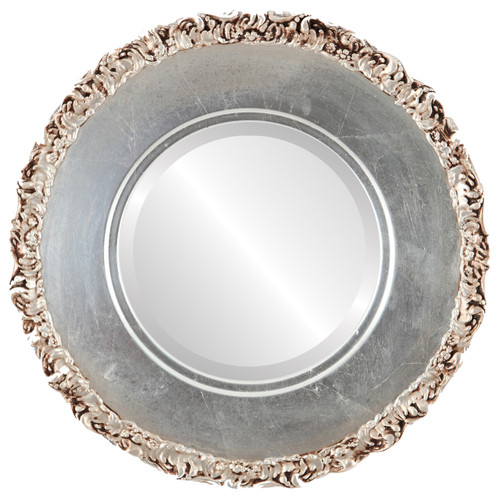 Beveled Mirror - Williamsburg Round Frame - Silver Leaf with Brown Antique